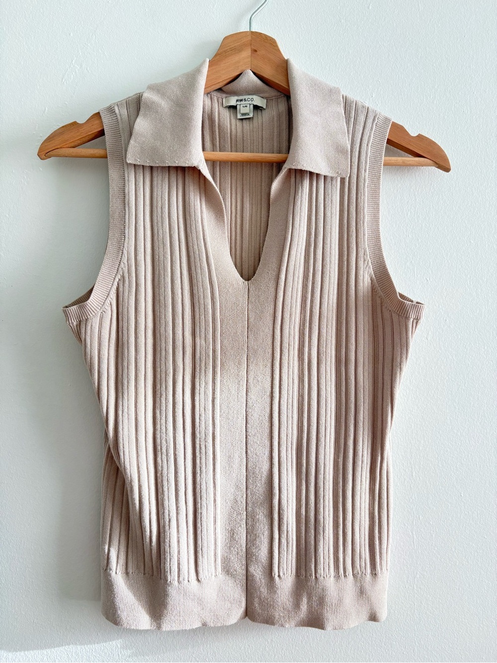 Ribbed Beige Collared Tank Top